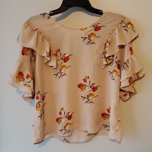 Zara Floral Ruffle Blouse - Cream and Yellow